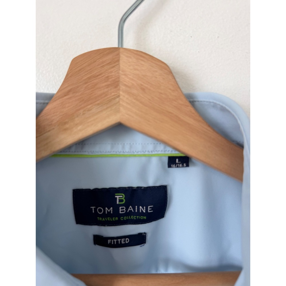 Men's Tom Blaine Traveler Collection Fitted Dress Shirt Blue Size Large 16/16.5 - Picture 3 of 6